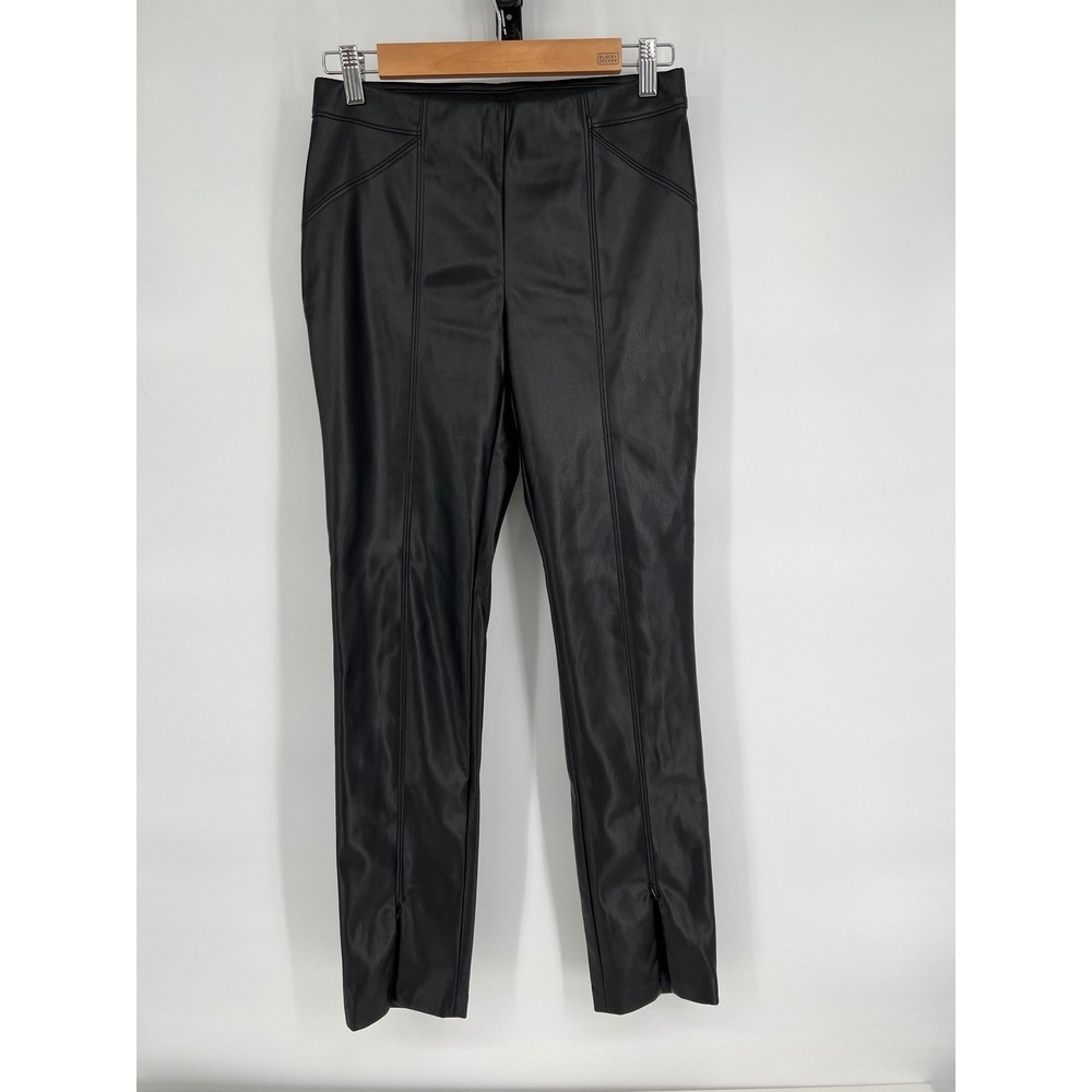 Peace of Cloth Faux Leather Pants Women's Black Sz XS High Waist Ankle Slit